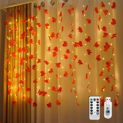 Rideau Lumineux Feuilles Érable 100 LED Automne Minuterie Télécommande USB 8 Modes Halloween Intérieur (1/5)