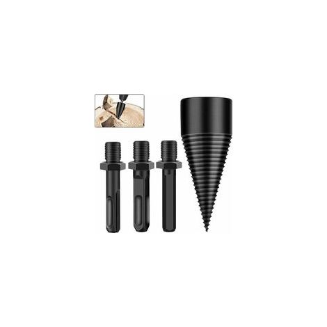 Broca para partir madera de 42 mm, divisor cónico para taladros de madera y cortadores de leña, divisor cónico de acero de alta velocidad con 3 mangos (hexagonal + cuadrado + redondo) - Crezuo