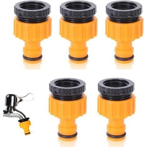 Tap adapters, 2-in-1 threaded connectors for 3/4" and 1/2" garden hose, 5-pack (1/4)