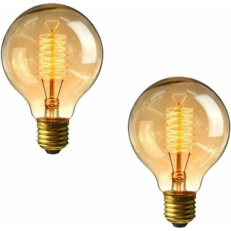 Ampoule vis G80 40w - Paquet de 2 ampoules E27 vis dimmable Vintage, ampoules filament spiral dcoratives, blanc chaud tide 2700K (1/4)