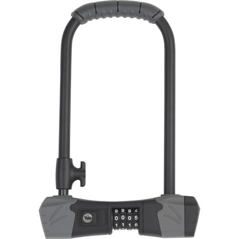 YALE Lucchetto a U per biciclette e moto con combinazione YCUL2/13/230/1, lunghezza 230mm, arco e traversa rinforzata, codice a 4 cifre, resistenza a taglio e a impatto