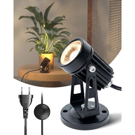 Spot LED à éclairage vers le haut 5 W, 3000 K, blanc chaud, spot avec interrupteur à pied, spot LED orientable avec câble de 1,8 m pour les plantes d'intérieur, les sols, les armoires, les objets de d (1/5)