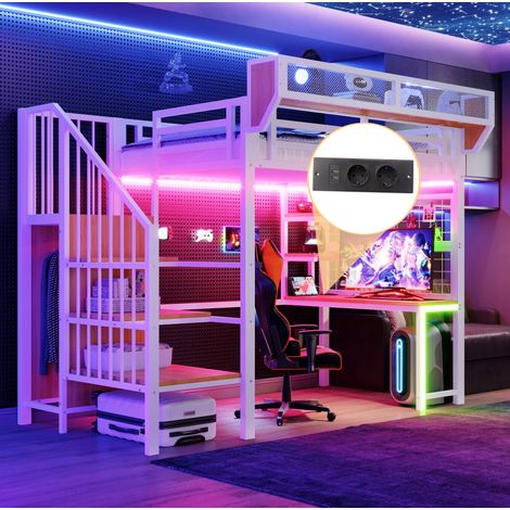 struttura letto 90x200 con scrivania LED bianco OKMYHOME (1/5)