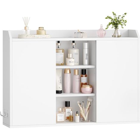 Armoire Murale pour Salle de Bain avec Étagères Réglables, Armoire à Pharmacie économiseur d'espace pour Linge, Cuisine, Salon, Blanc