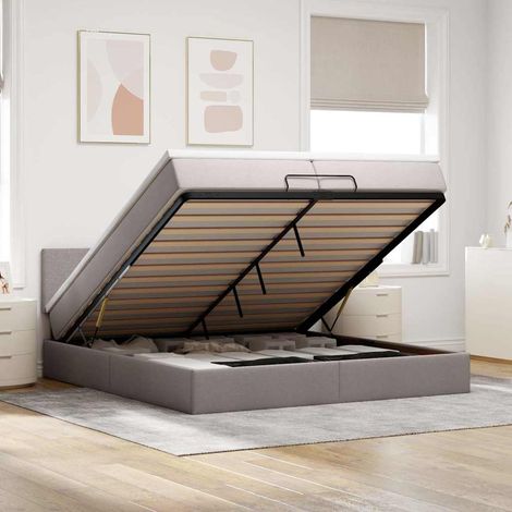 Coprimaterasso - vidaXL Struttura Letto Pouf con Materassi Tortora 200x200 cm Tessuto - Luci a LED (1/5)