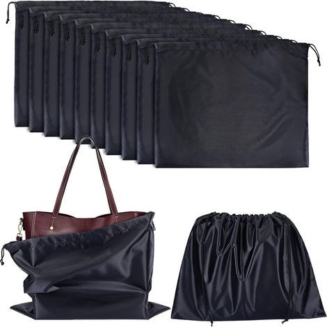 12 Pcs Housse de Protection pour Sac de Rangement en Tissu de Soie, avec Sac à Cordon, pour Sac à Main Sac à Main en Cuir Sac à Chaussures, Noir 39.7x50cm (1/4)