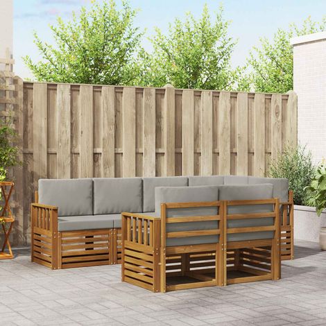 Ecksofa Set 7 pcs Natürlich und Hellgrau Massivholz Akazie (1/5)