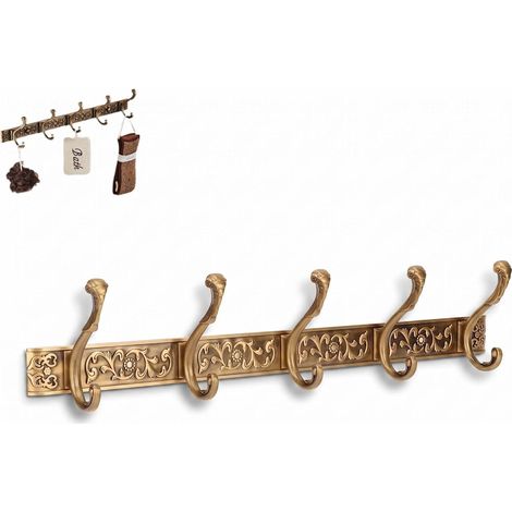 Porte-manteau Mural, Porte Serviette Salle de Bain,Crochets Muraux En Aluminium à Suspendre Avec 5 Crochets, Portes-manteau Mural Doré Vintage, Portes-clés Pour Couloir Murals (1/5)
