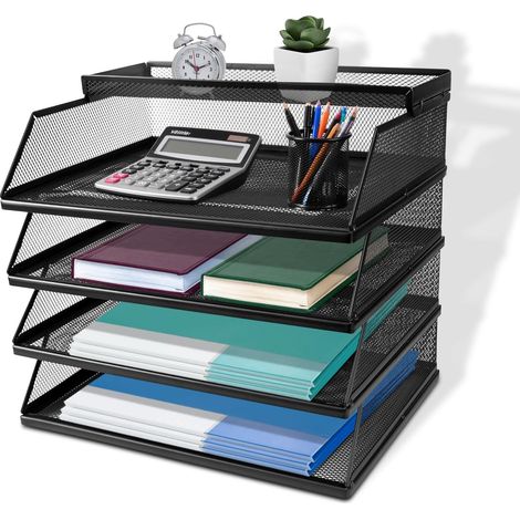 Porte-documents A4 empilable 5 casiers noir bureau plateau courrier pour maison jardin bureau quotidien (1/5)