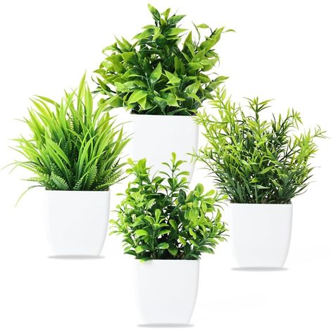 Lot de 4 petites plantes artificielles en pot – Idéal pour décoration intérieure, maison et bureau (1/5)