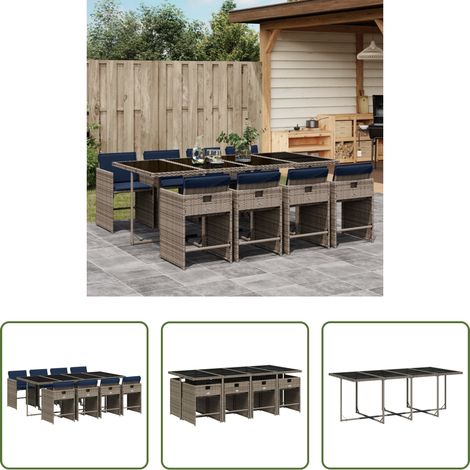 Gartenstühle - 9-teiliges Garten-Ess-Set mit Kissen, grau, Polyrattan (1/5)