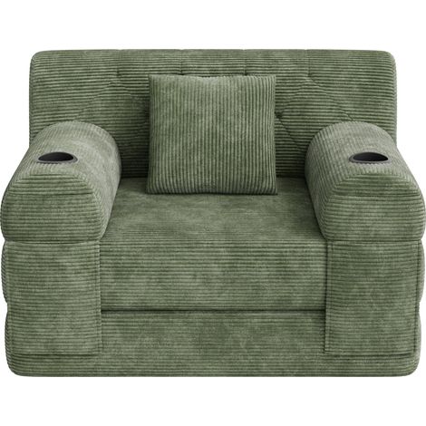 Divano letto verde 1 posto in velluto a coste con schienale alto e schiuma densa (1/5)