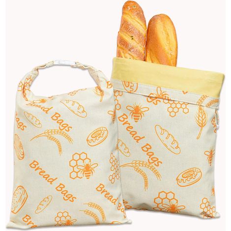 Sac à pain à la levure et à la cire d'abeille - Sac de conservation des aliments - Sac refermable 43 cm x 30 cm - Sac à pain réutilisable - Lin/Coton (1/5)