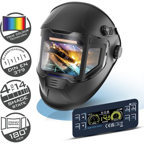 STAHLWERK Casco per saldatura automatico 3-in-1 SPLIT – Casco con True-Colour, oscuramento DIN 4-14, classe 1/1/1/1, memoria lavori, campo visivo 180° 116 x 81mm (1/5)