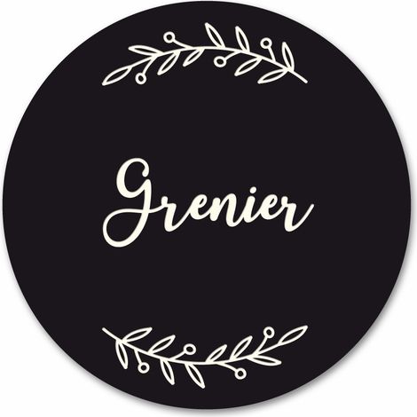 Plaque de Porte Autocollante PVC Gravé Noir Blanc Ronde.- - Grenier