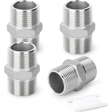 4 piezas de accesorios hexagonales macho de acero inoable 316L, montaje de tubería de 1 pulgada BSP macho x 1 pulgada BSP macho (1/5)