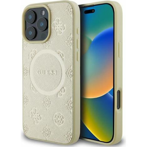 Guess GUHMP16LPSAPSMED iPhone 16 Pro 6,3" Gold/Gold Hartschalenetui Saffiano Peony Classic Logo MagSafe (1/4)