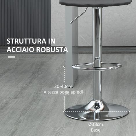 2 Tabourets de bar pivotants en similicuir gris, dossier haut et repose-pieds intégrés, hauteur réglable 89-110cm, dimensions 42x45cm (1/5)