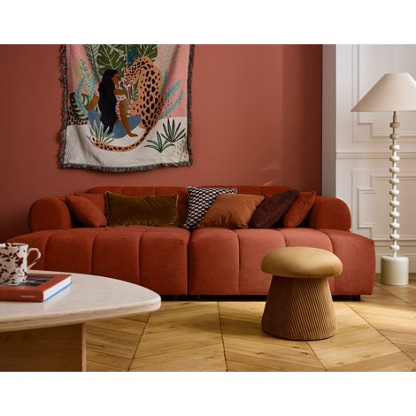 Ray - canapé droit 4 places avec double méridienne - assise profonde - en tissu texturé - rouge (1/5)
