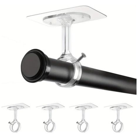 Lot de 4 supports adhésifs sans perçage pour tringle à rideau, support mural plafond jusqu'à 13 kg,fixation sans vis pour cuisine,salle de bain, salon (1/5)