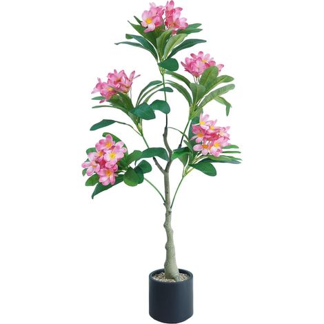 Arbre frangipanier artificiel réaliste 120 cm – Plante décorative d’intérieur – Tissu soie & plastique durable – Sans entretien – Idéal salon, chambre, entrée – Pot noir (1/5)