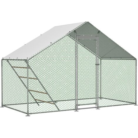 Corral gallinero voladero acero galvanizado 3x1,5x2 m con techo PE, puerta bloqueable, percha escala - Gris (1/5)
