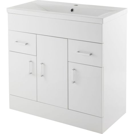 Balterley Charnes 800mm 3 Door 2 Drawer Gloss White Floor Standing Cabinet With Basin