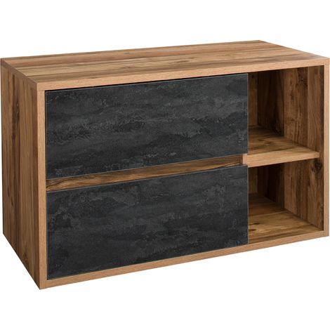 Waschtischunterschrank 100 cm HARLOW-56 Eiche mit Beton dunkel, B/H/T: ca. 100/60/46 cm (1/5)