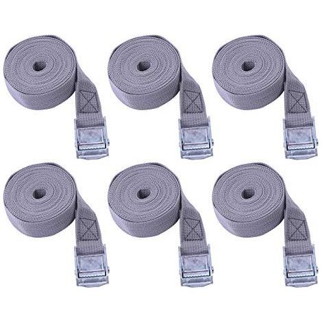 6 Pièces Sangle à Cliquet Sangle Arrimage, Sangles D'arrimage Boucle Sangle Sangles De Serrage, Sangle Demenagement pour Voiture Moto Velo Transport et Rangement (25 mm 2 m, Gris Beige) (1/5)