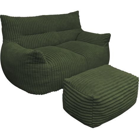 Fauteuil poire double avec ottomane en fausse fourrure haute densité, grand pouf pour salon, chambre ou balcon (1/5)