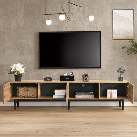 Meuble TV de style moderne — Finition imitation bois avec éclairage LED réglable