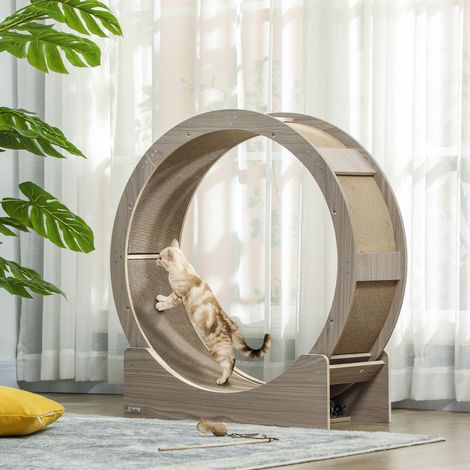 Rueda de ejercicio para gatos de madera 91 cm con freno y rascador OKWISH (1/5)