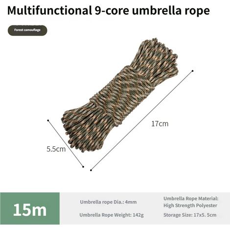 Corde paracorde en nylon 9 brins de 15 m, corde de survie d'urgence en extérieur, corde pour bâche de tente de camping, paracorde de 4 mm d'épaisseur (1/5)