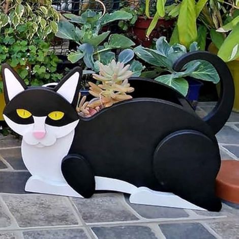 Charmant pot de fleurs en forme de chat siamois pour l'intérieur, parfait pour exposer des plantes (chat noir et blanc) (1/5)