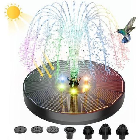 Fontaine Solaire Jardin - Pompe 3 W - 7 Jets - Éclairage LED Coloré - Extérieur (1/4)