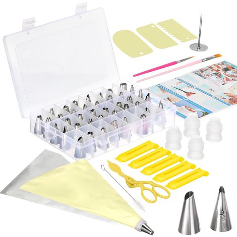 Poche a douille patisserie 83 Pièces, Set de Douilles en Acier Inoxydable, Sac à Pâtisserie et Boîte de Rangement, Accessoire pour Gâteaux, Cupcakes et Décoration Jaune (1/5)
