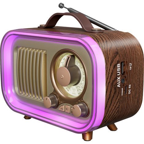 Tragbares drahtloses FM/AM/SW-Radio – Mehrfarbiges RGB-Ambientelicht, Party-Lautsprecher, Vintage-Stil, für den Einsatz zu Hause und im Freien (1/5)