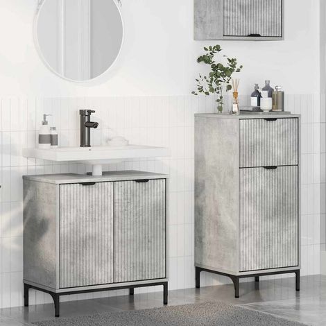 Badezimmermöbel-Set 2 pcs Beton Grau Sperrholz und Metall