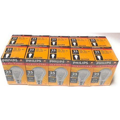 Philips – Lot de 10 ampoules B22 25W clair A55 – Ampoule à incandescence – Lumière chaude – Économie d'énergie – Durée de vie prolongée