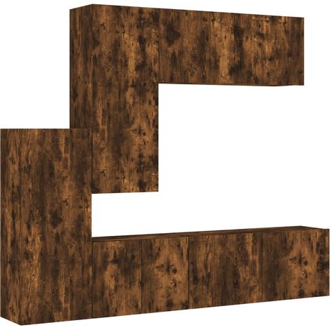 Mobile TV multimediale mensola TV credenza TV sala da pranzo soggiorno camera da letto 5 pezzi rovere affumicato legno ingegnerizzato marrone 020029289