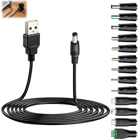 13 en 1 Câble d'alimentation Universel 5V USB vers DC Power Câble Universel DC 5.5x2.1mm avec 13 Convertisseur pour Routeurs Ventilateurs Lampes LED PC Portable et Électroniques (1/5)
