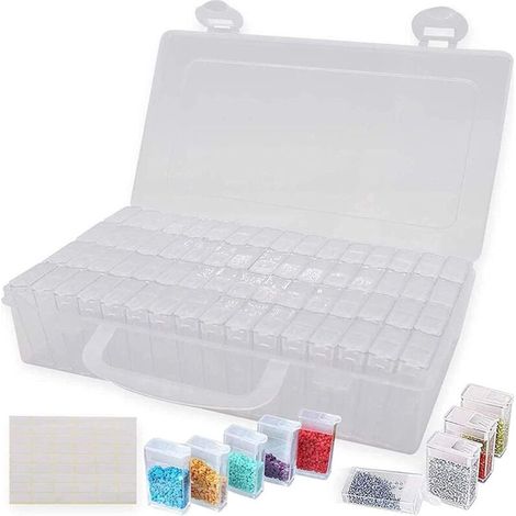 Diamant Broderie Boîte Boîte De Tri 64 Compartiments Boîtes De Rangement, Boîte De Tri Organisateur De Bijoux pour Bijoux Bricolage Artisanat Ongles