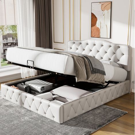 letto contenitore 140x200 testiera regolabile bianco OKMYHOME (1/5)