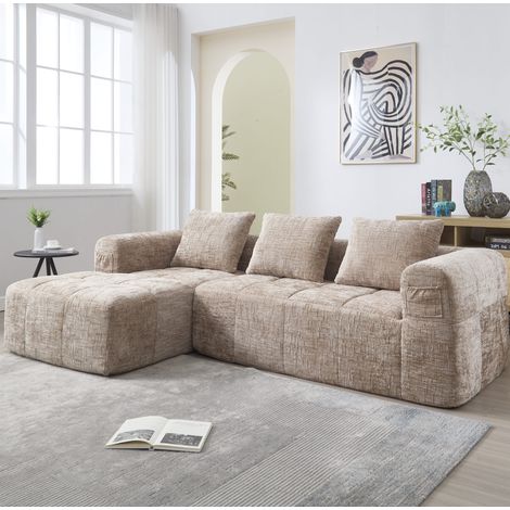 Divano angolare a L 3 posti con chaise longue in ciniglia, 250 x 158 x 60 cm, kaki HAVRYA (1/5)