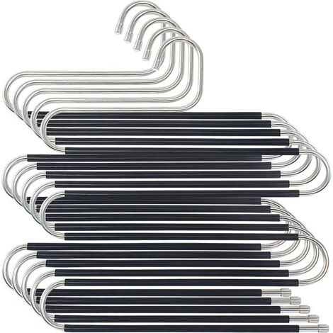 Cintre gain de place en acier inoxydable, 5 cintres pour pantalons, cintre magique en forme de S multi-espace, support à pantalons antidérapant en métal, organisateur de placard, foulards, jeans, vête (1/4)