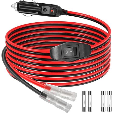 Adaptateur Mâle pour Allume-Cigare, 14AWG Prise Allume Cigare 12V/24V, avec Interrupteur Marche/arrêt Câble d'alimentation Universel, Allume-Cigare câble d'extension(2M) (1/5)