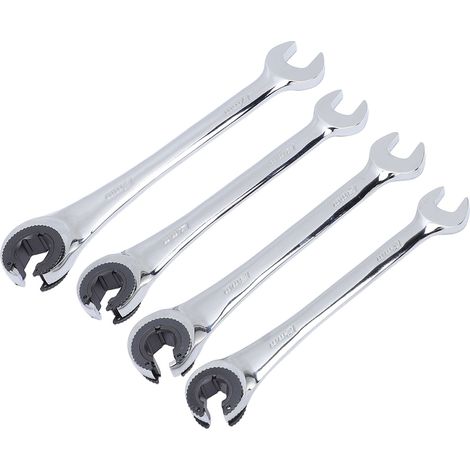 Lot de 4 clés à molette à cliquet 10-17mm métrique tête ouverte fixe extrémité ouverte pour écrous tuyauterie carburant frein climatisation (1/5)