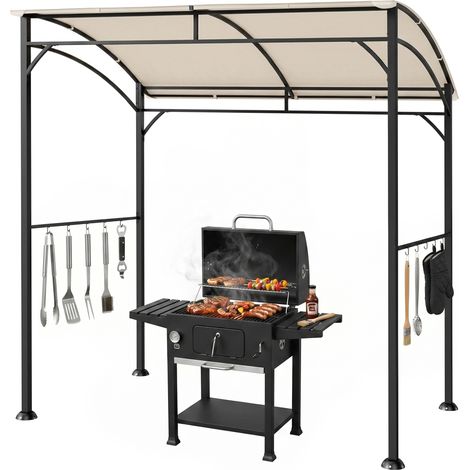 Abri barbecue tonnelle jardin 215x150x220 cm métal crochets terrasse cour beige (1/5)