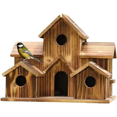Maison D Oiseaux en Bois - Maison d'oiseaux Rustique en Bois pour l'Extérieur De Nidification avec Cintre à Oiseaux Sauvages - pour Le Jardin Le Balcon la Pelouse Le Porche et (1/4)