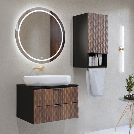 Set di mobili da bagno doppio lavabo Nevia marrone e nero